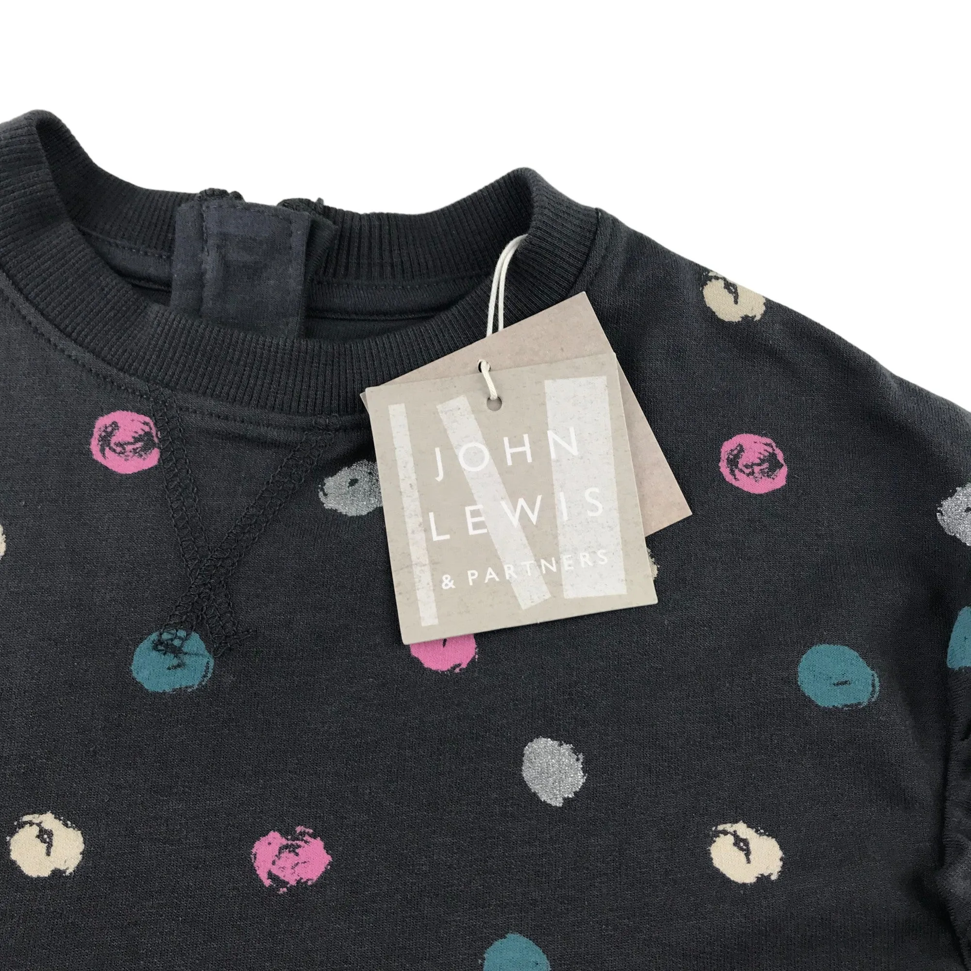 John Lewis dress 5-6 years grey multicolour spot pattern long sleeve jersey cotton