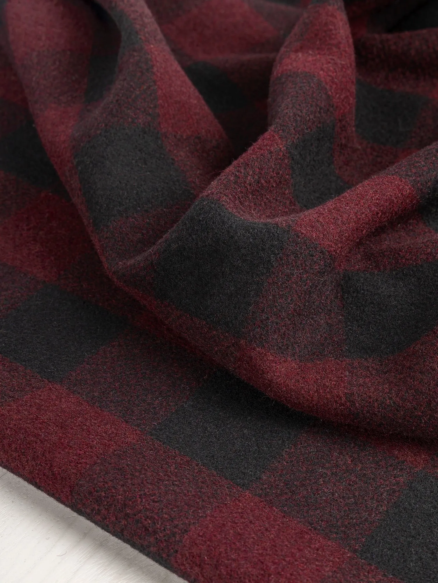 Large Buffalo Check Wool Blend Coating Deadstock - Bordeaux   Black