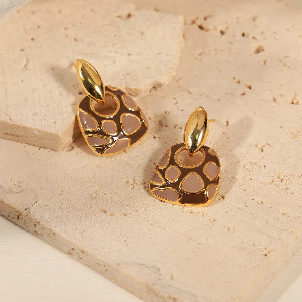 Leopard Print Geometric Copper Earrings - Stylish Accessories for Fashionistas