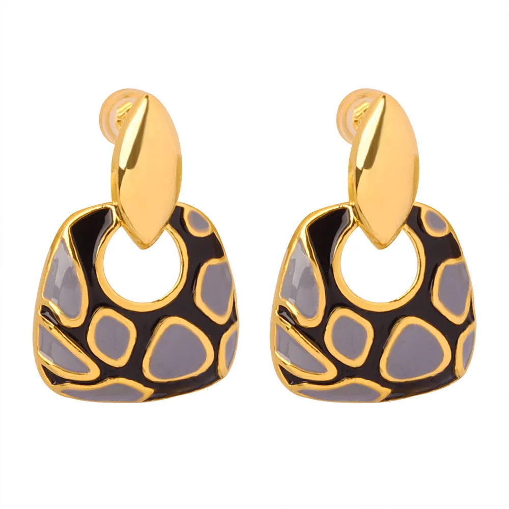 Leopard Print Geometric Copper Earrings - Stylish Accessories for Fashionistas