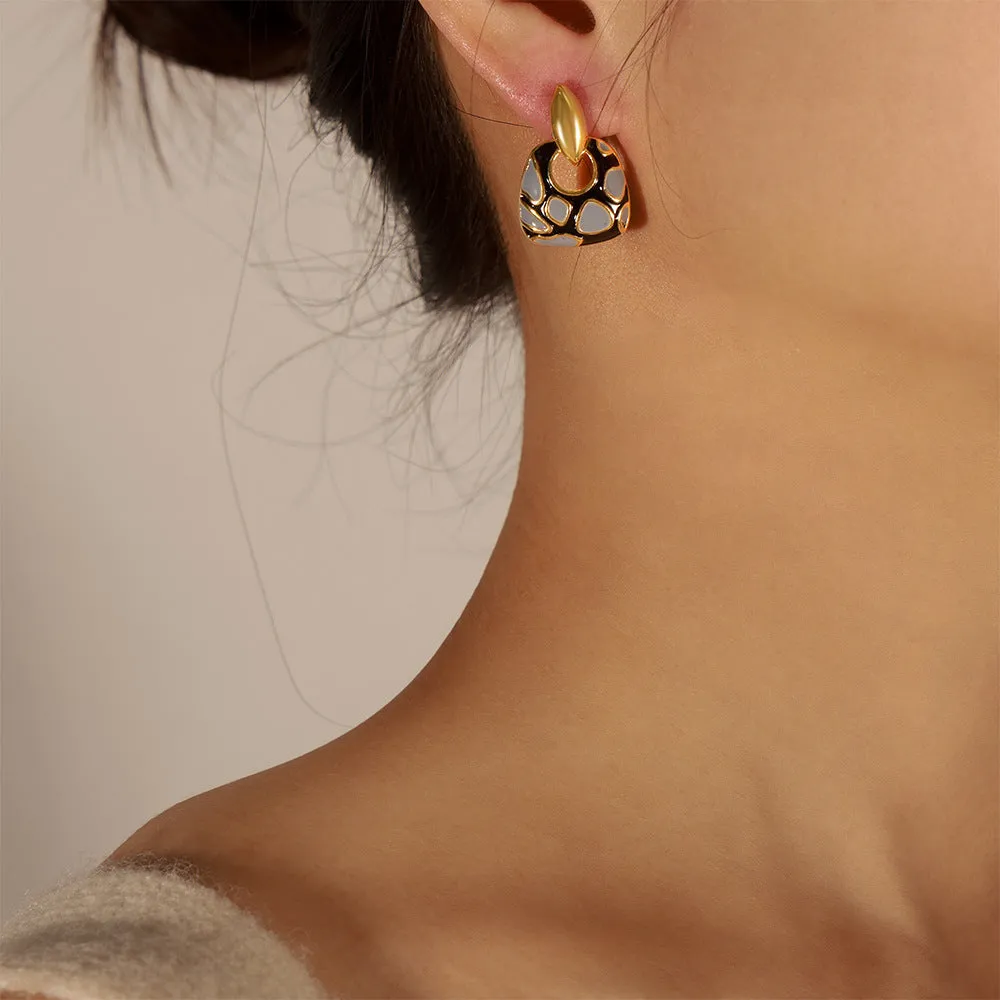 Leopard Print Geometric Copper Earrings - Stylish Accessories for Fashionistas