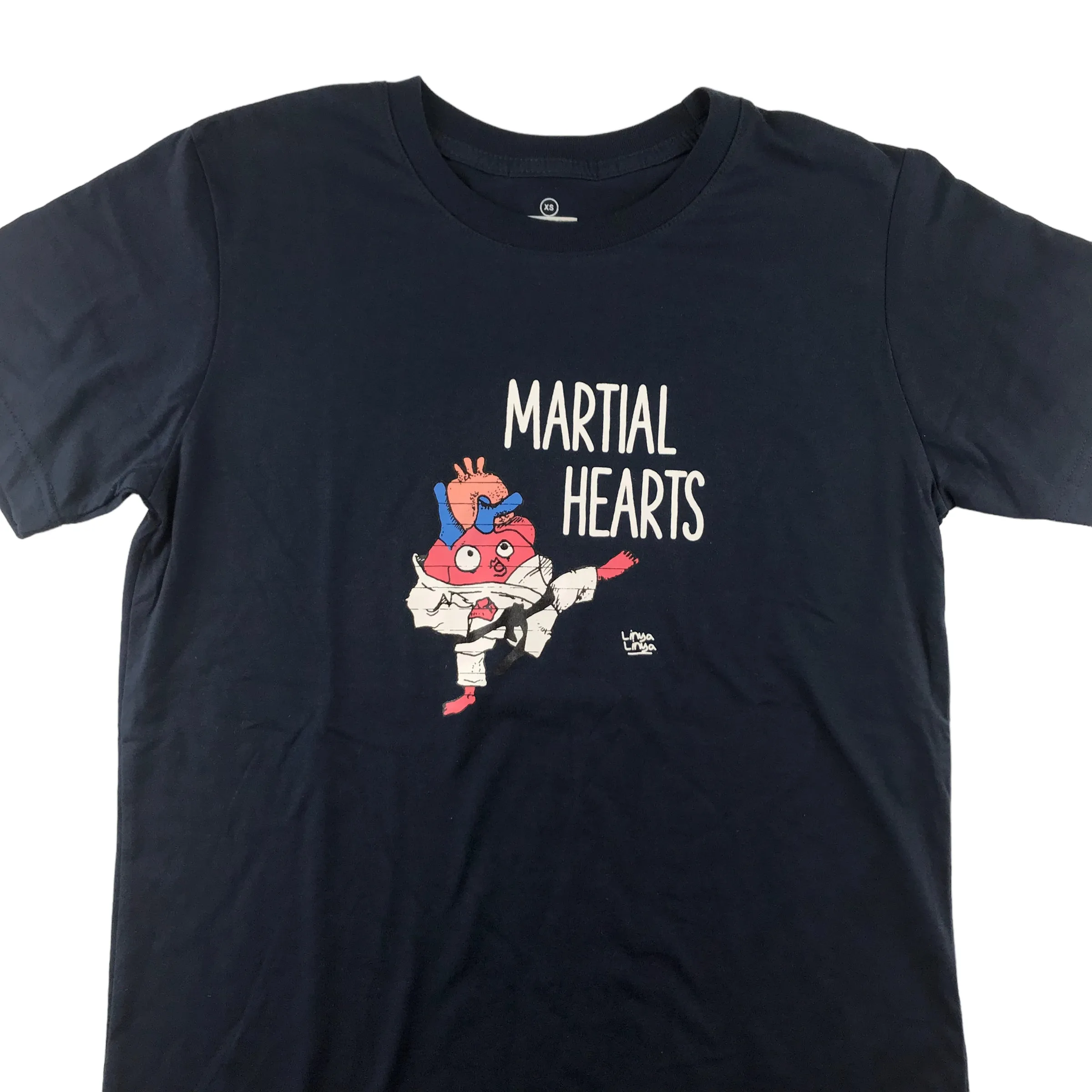 Linya Linya t-shirt adult XS navy blue Martial Hearts print short sleeve