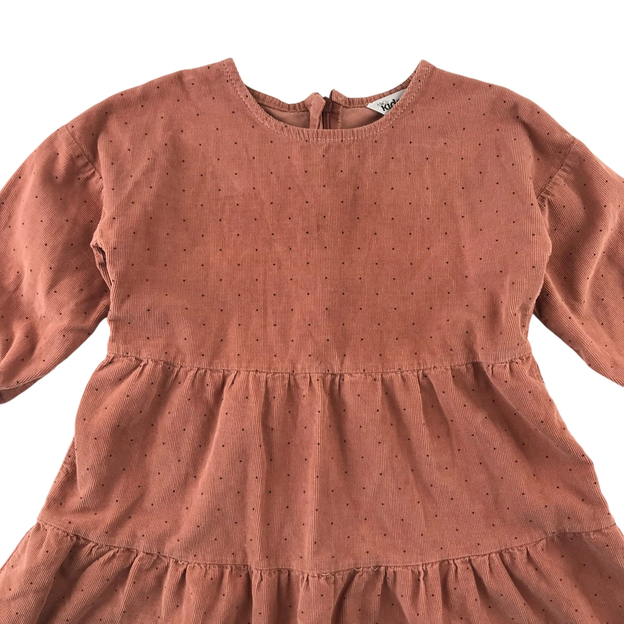 M&Co dress 6-7 years red clay colour corduroy quarter sleeve dot pattern