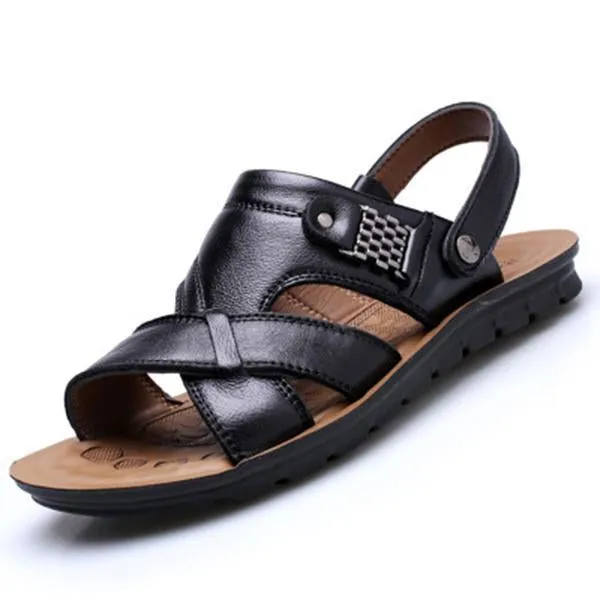 Men Cozy Non-slip Flat Leather Beach Sandals