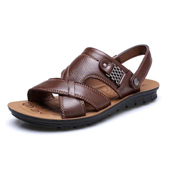 Men Cozy Non-slip Flat Leather Beach Sandals