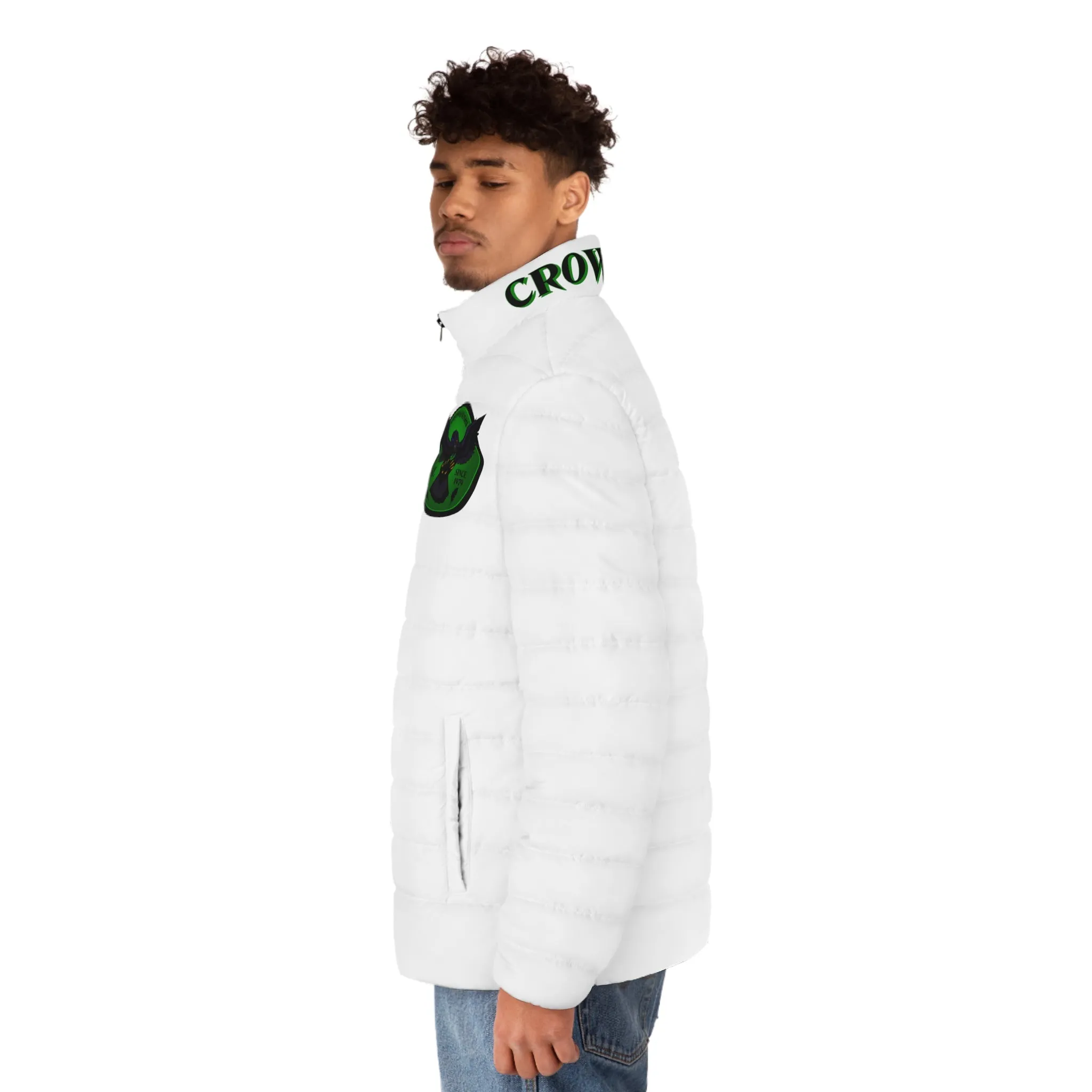 Men's CROWGODSHI 2nd GEN Puffer Jacket, WHITE W/ GREEN LOGO