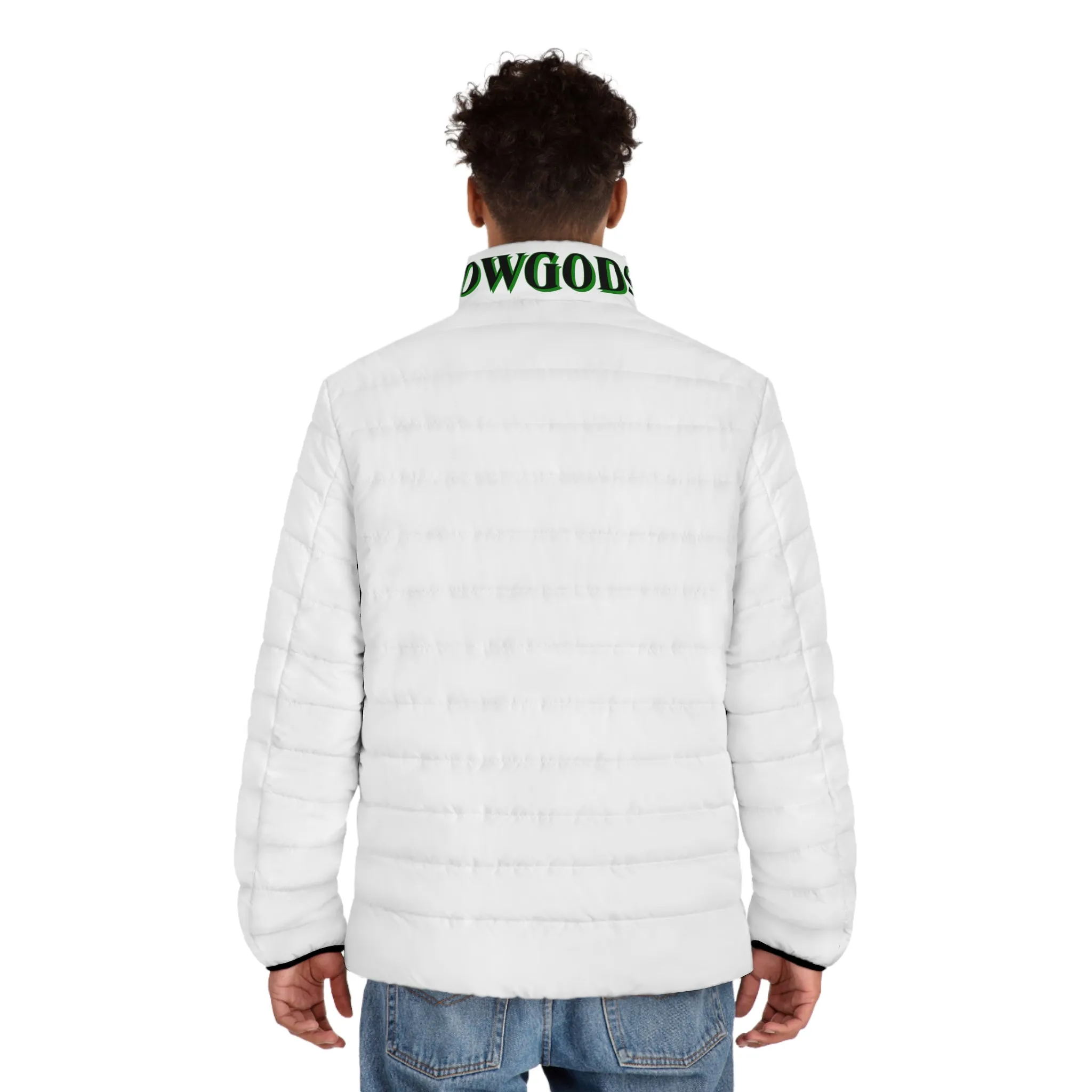 Men's CROWGODSHI 2nd GEN Puffer Jacket, WHITE W/ GREEN LOGO