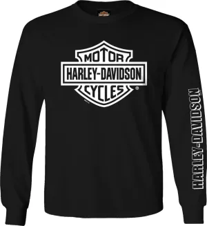 Men's White Bar & Shield Black Long Sleeve T