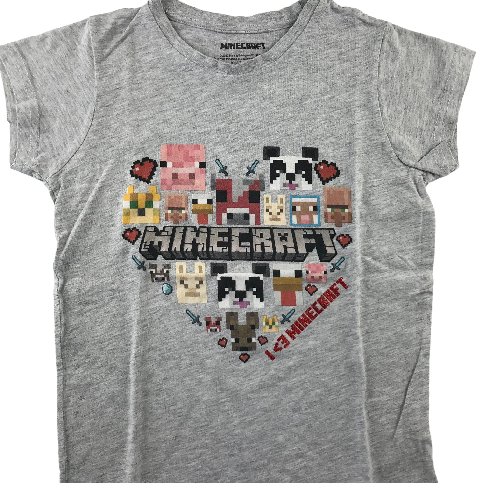 Minecraft t-shirt 10-11 years grey short sleeve I Love Minecraft print