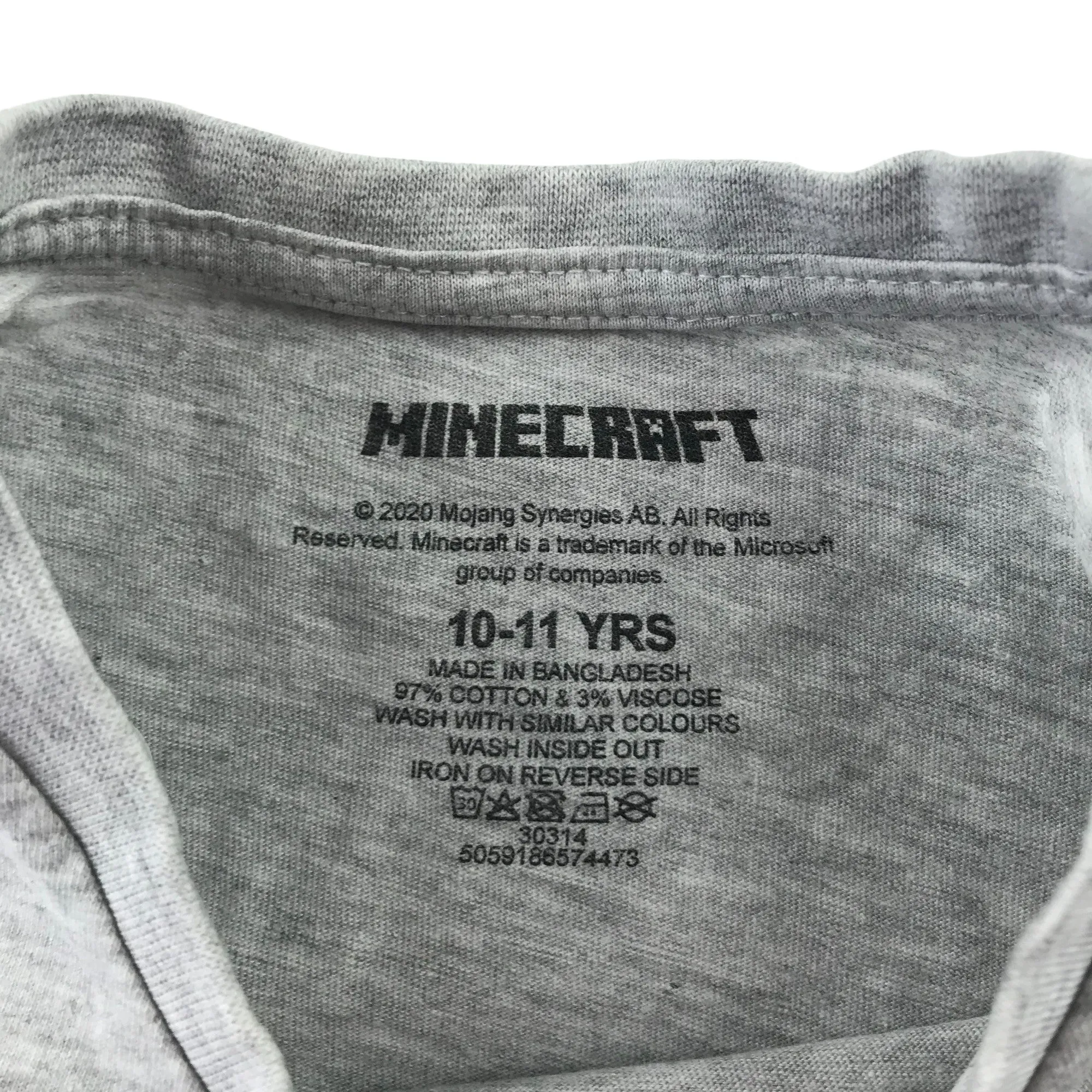 Minecraft t-shirt 10-11 years grey short sleeve I Love Minecraft print