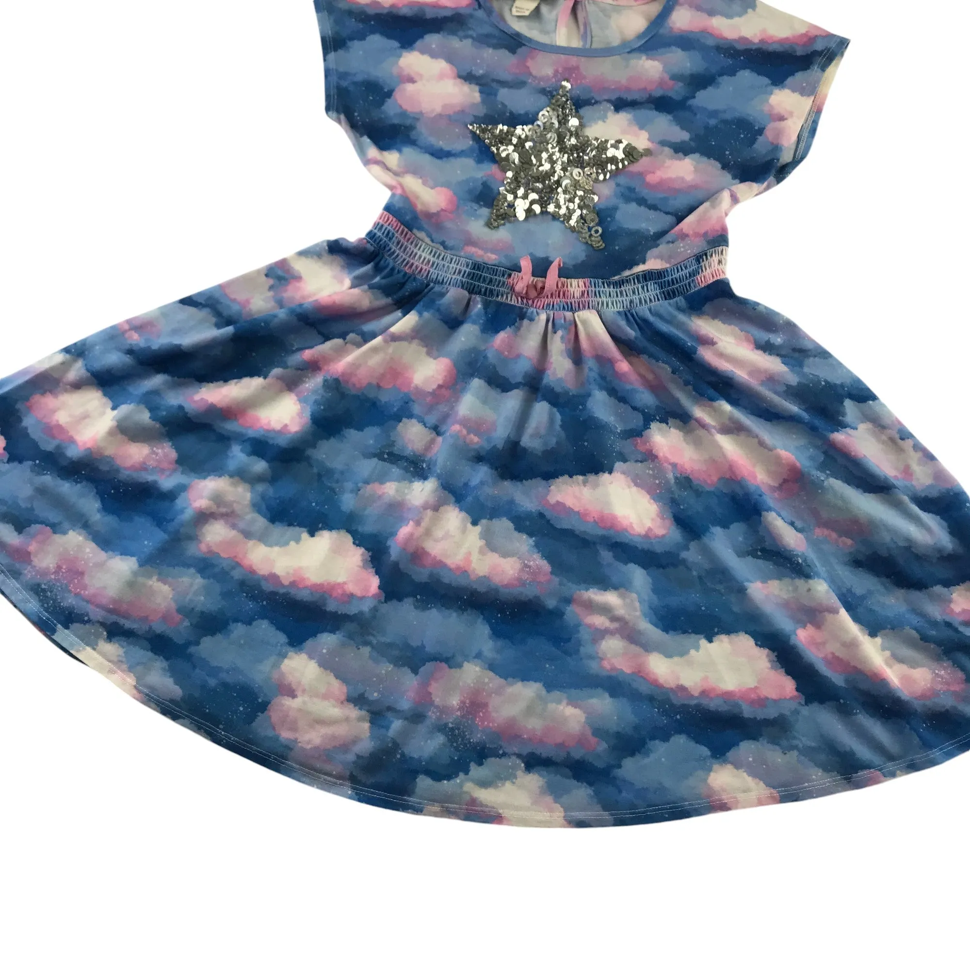 Monsoon dress 9-10 years blue and pink cloud pattern sequin star