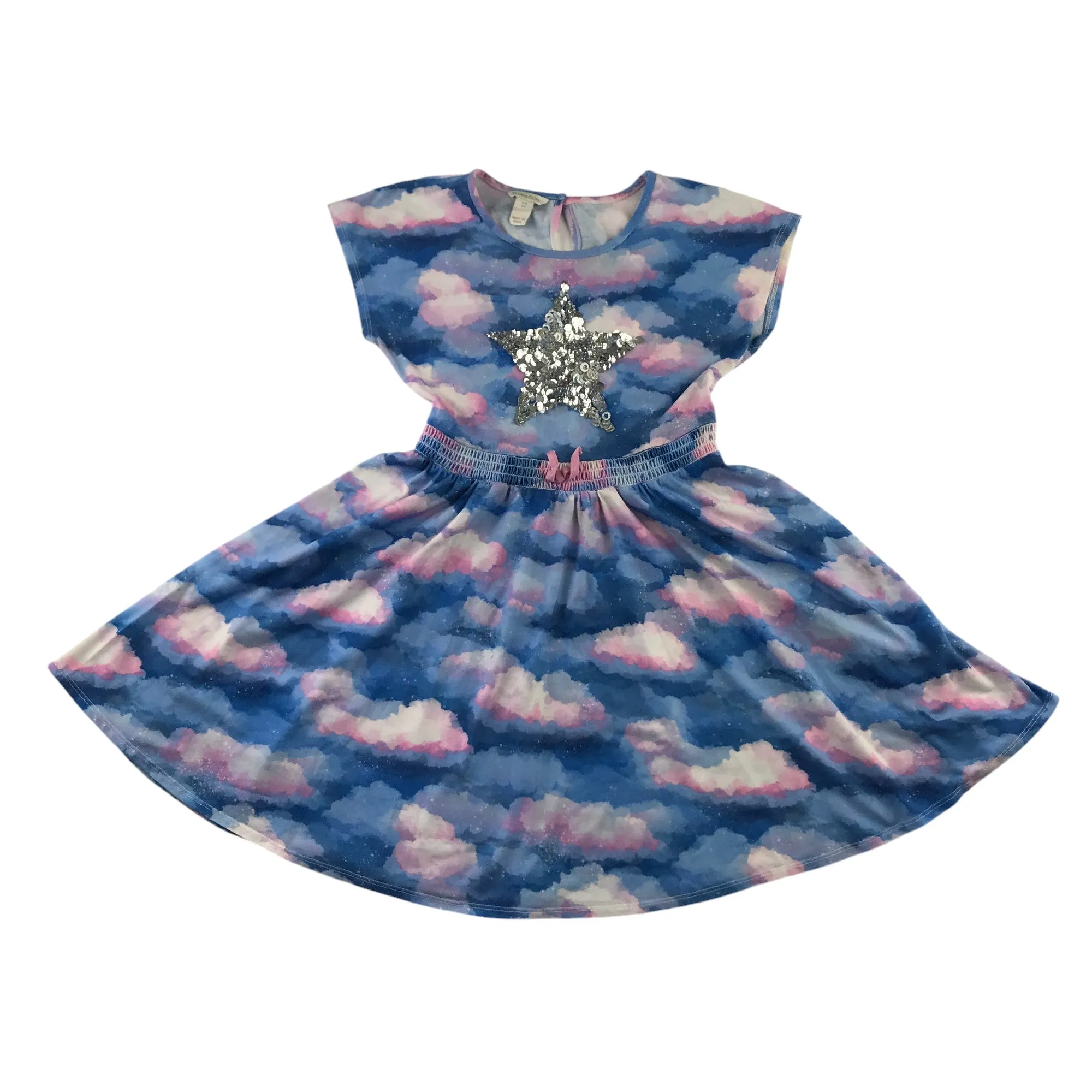 Monsoon dress 9-10 years blue and pink cloud pattern sequin star