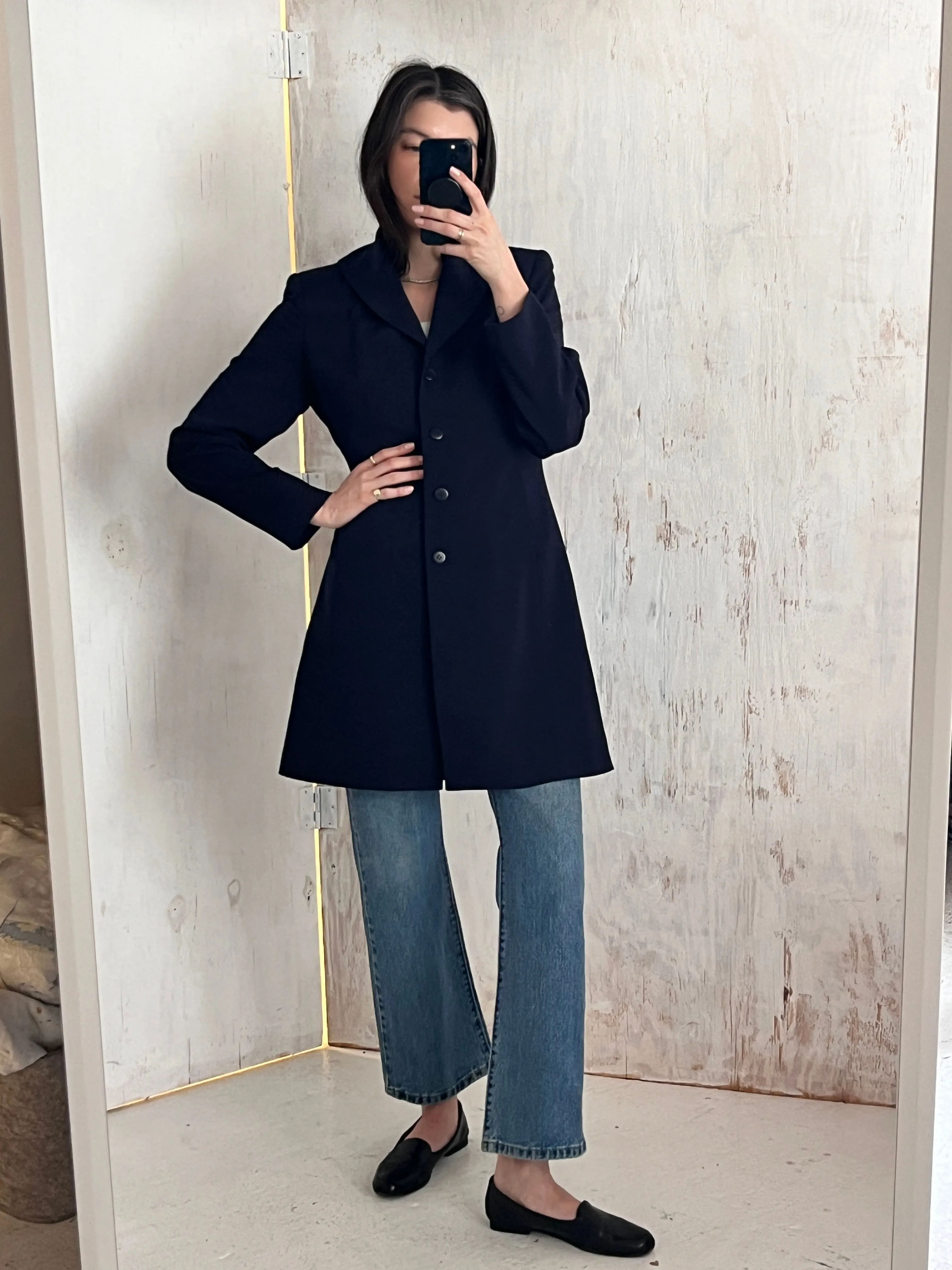 Navy Knee Length Lightweight Blazer/Jacket