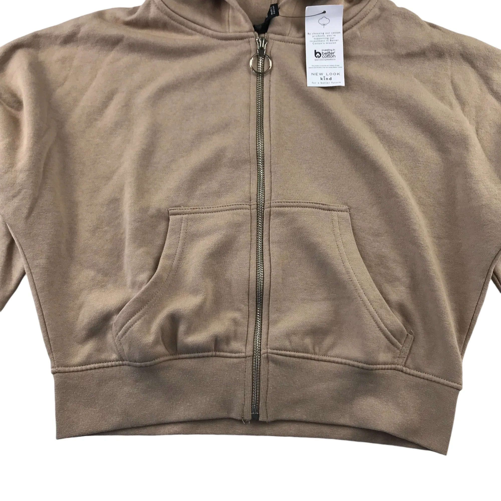 New Look hoodie 14-15 years dark beige brown cropped with full zipper