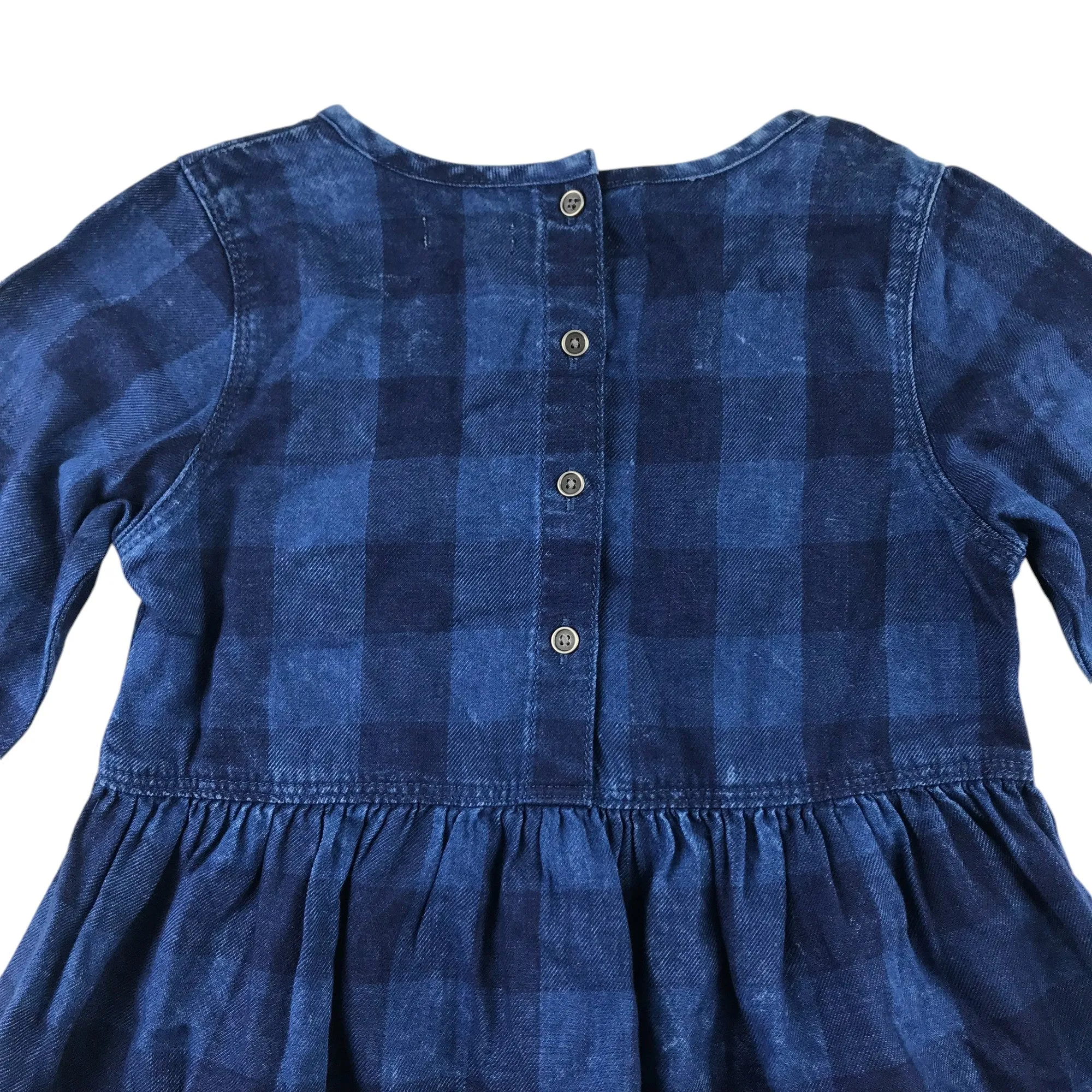 Next dress 6-7 years blue check pattern long sleeve denim style cotton