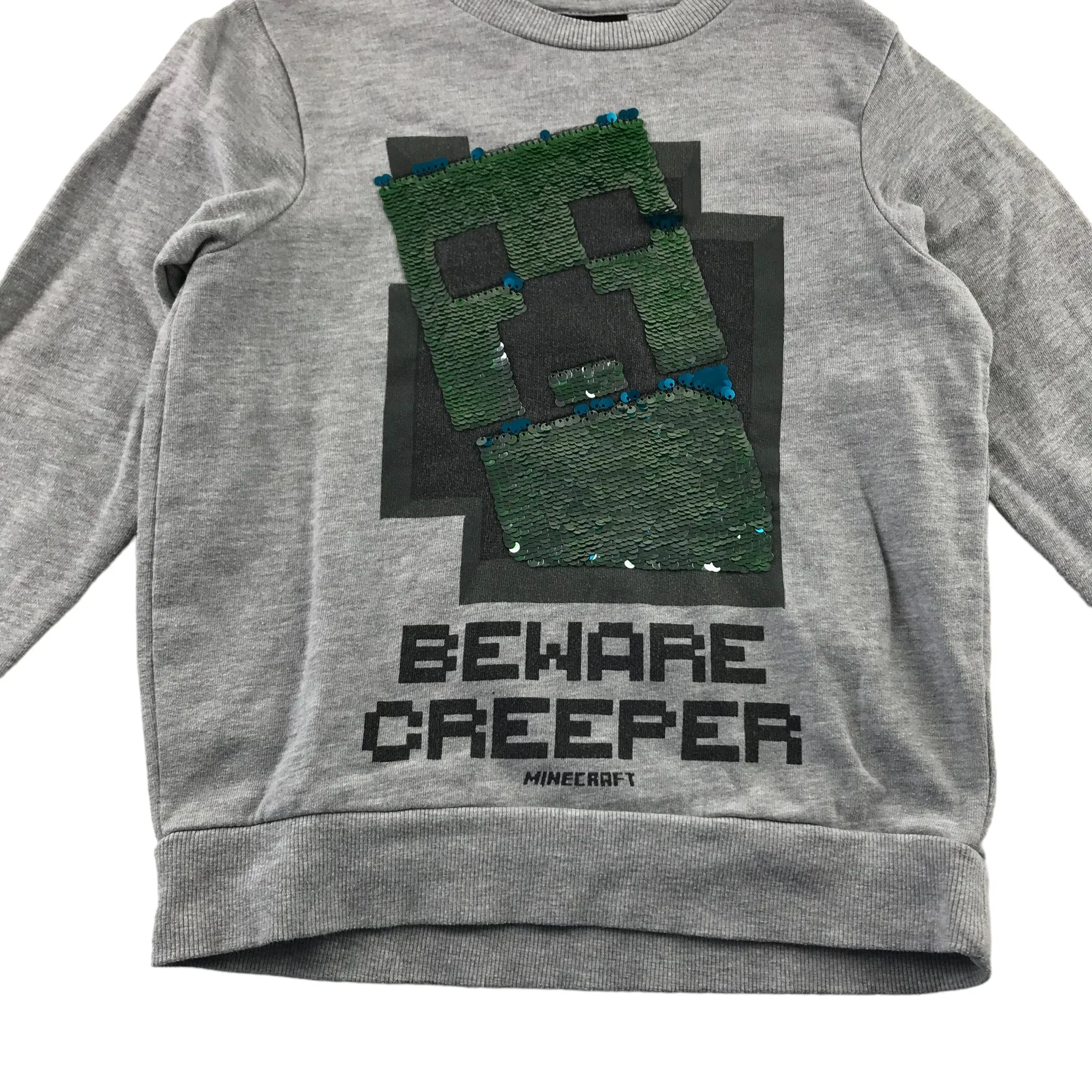 Next sweater 6 years Grey Minecraft Creeper sequin reversible graphic design