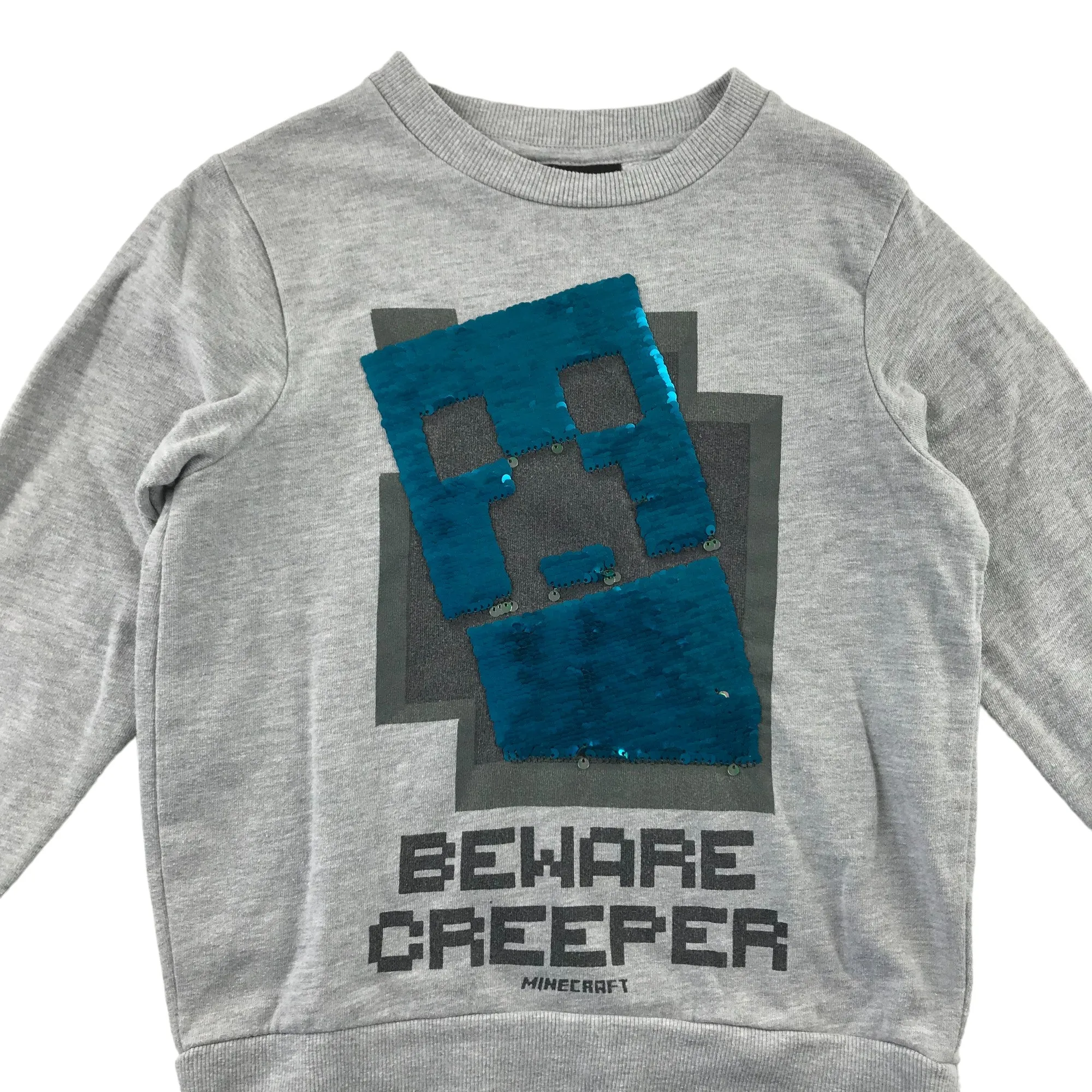 Next sweater 6 years Grey Minecraft Creeper sequin reversible graphic design