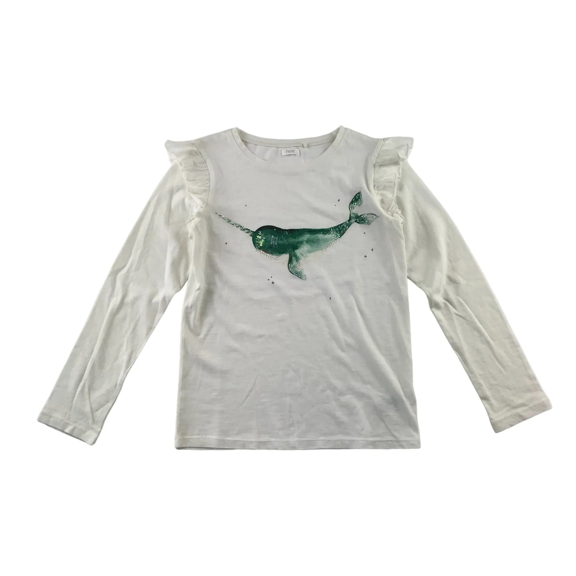 Next t-shirt 10-11 years white narwhal print long sleeve cotton