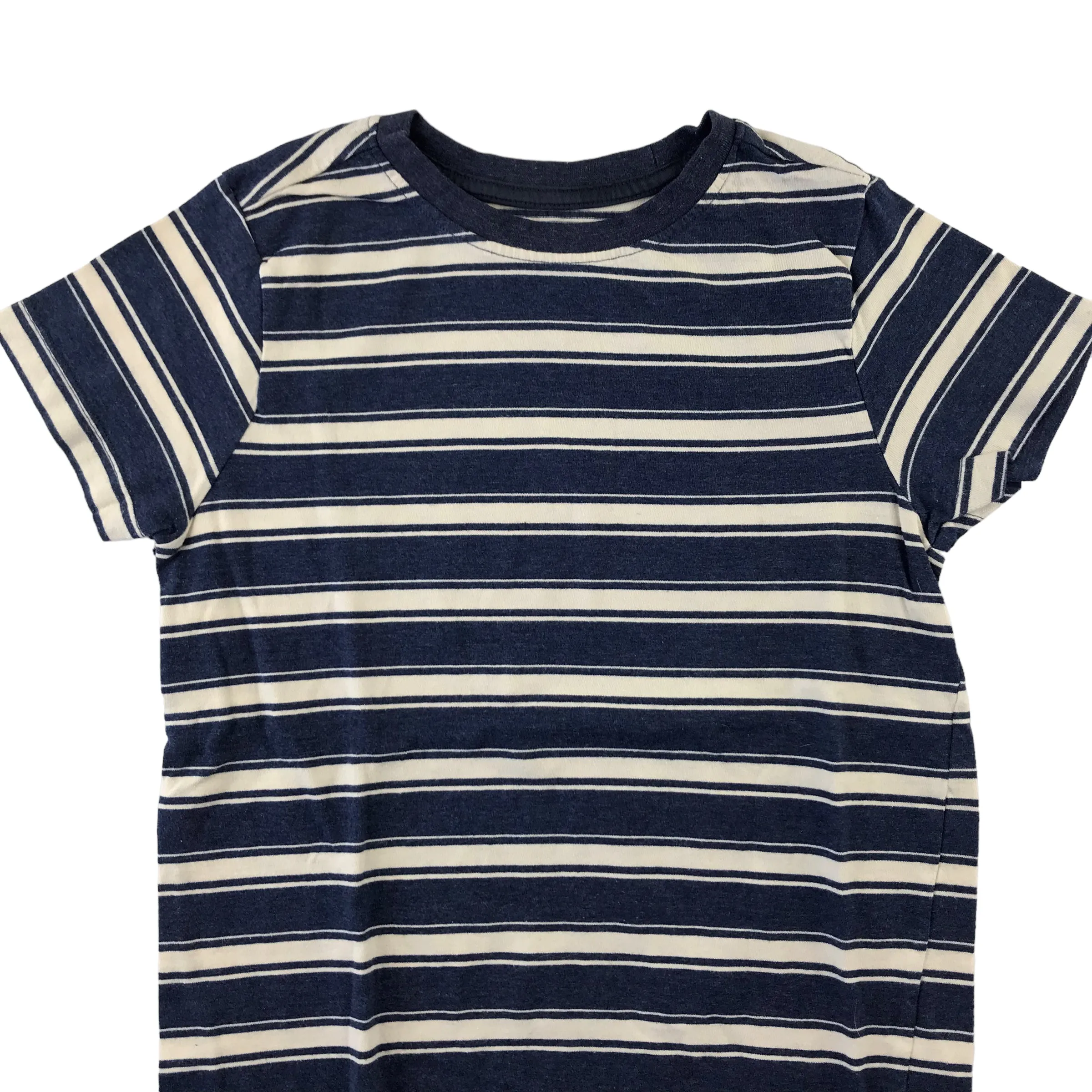 Nutmeg t-shirt 7-8 years navy and white stripy short sleeve