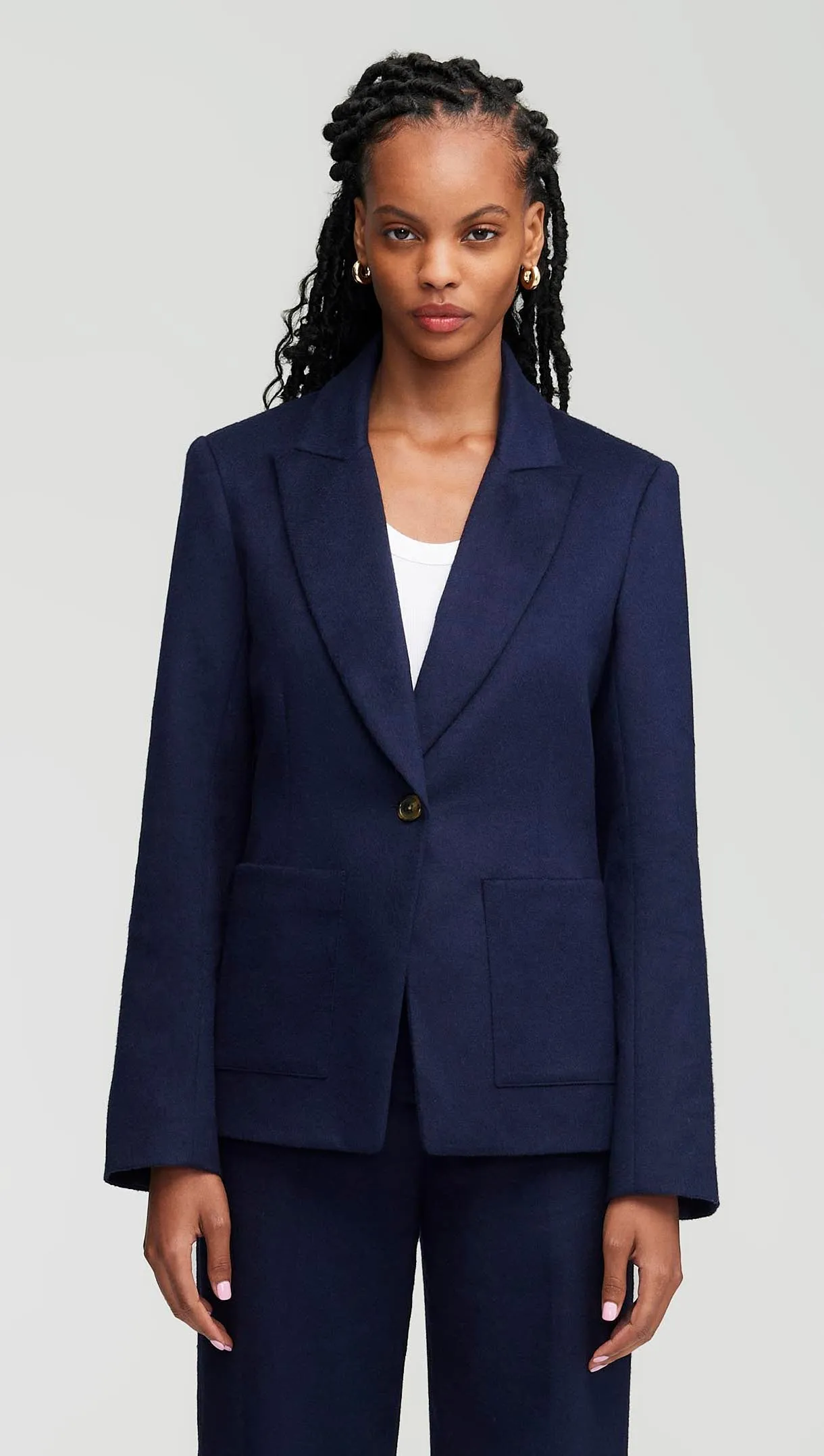 Patch Pocket Blazer in Textured Wool | Navy