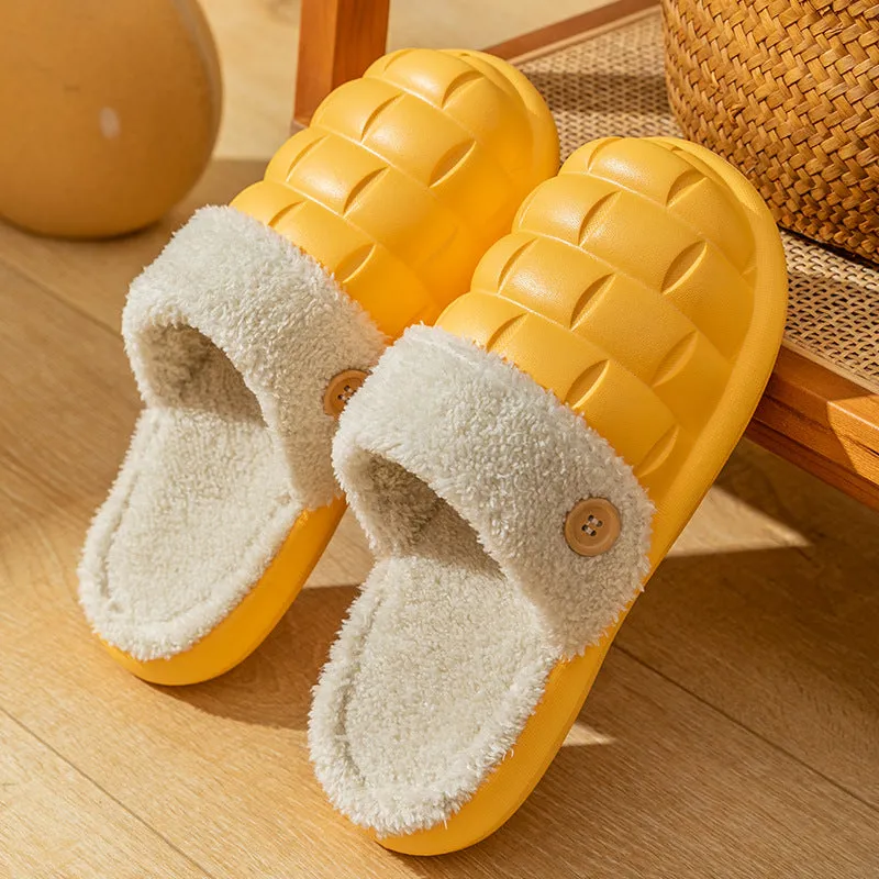 Plaid Slippers EVA Detachable Slippers Cozy Nonslip Warm Plush Shoes Winter House Shoes For Women