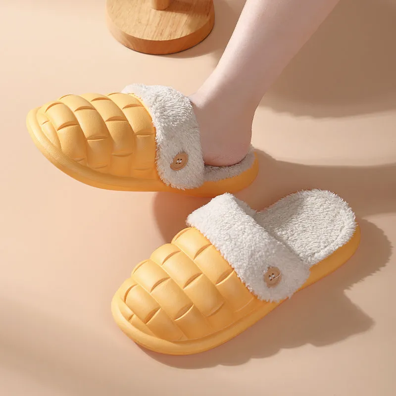 Plaid Slippers EVA Detachable Slippers Cozy Nonslip Warm Plush Shoes Winter House Shoes For Women