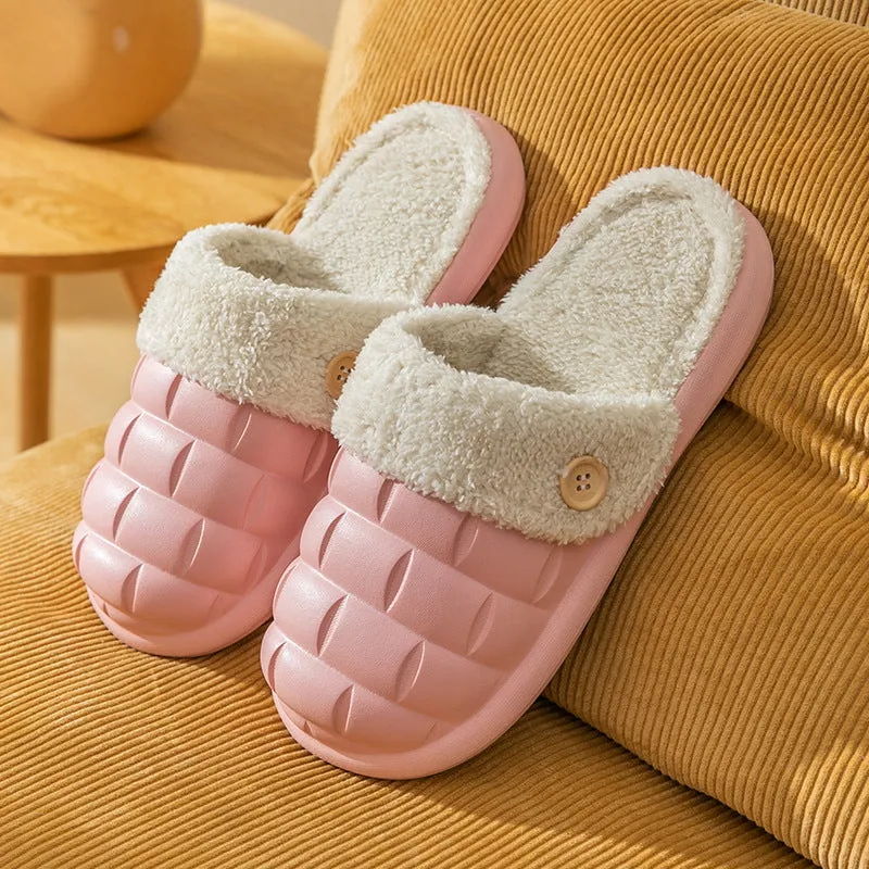 Plaid Slippers EVA Detachable Slippers Cozy Nonslip Warm Plush Shoes Winter House Shoes For Women