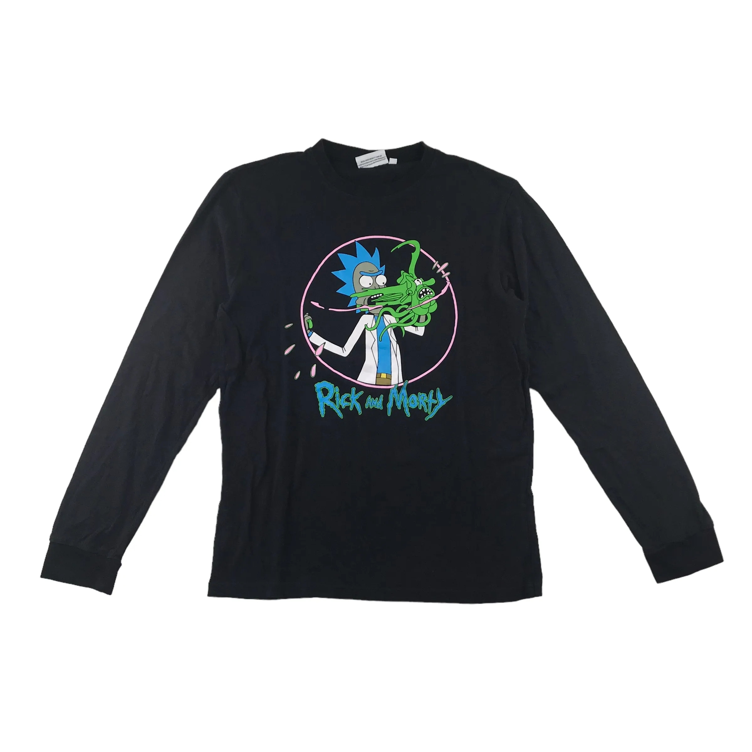 Primark t-shirt adult size XS black Rick and Morty print long sleeve cotton