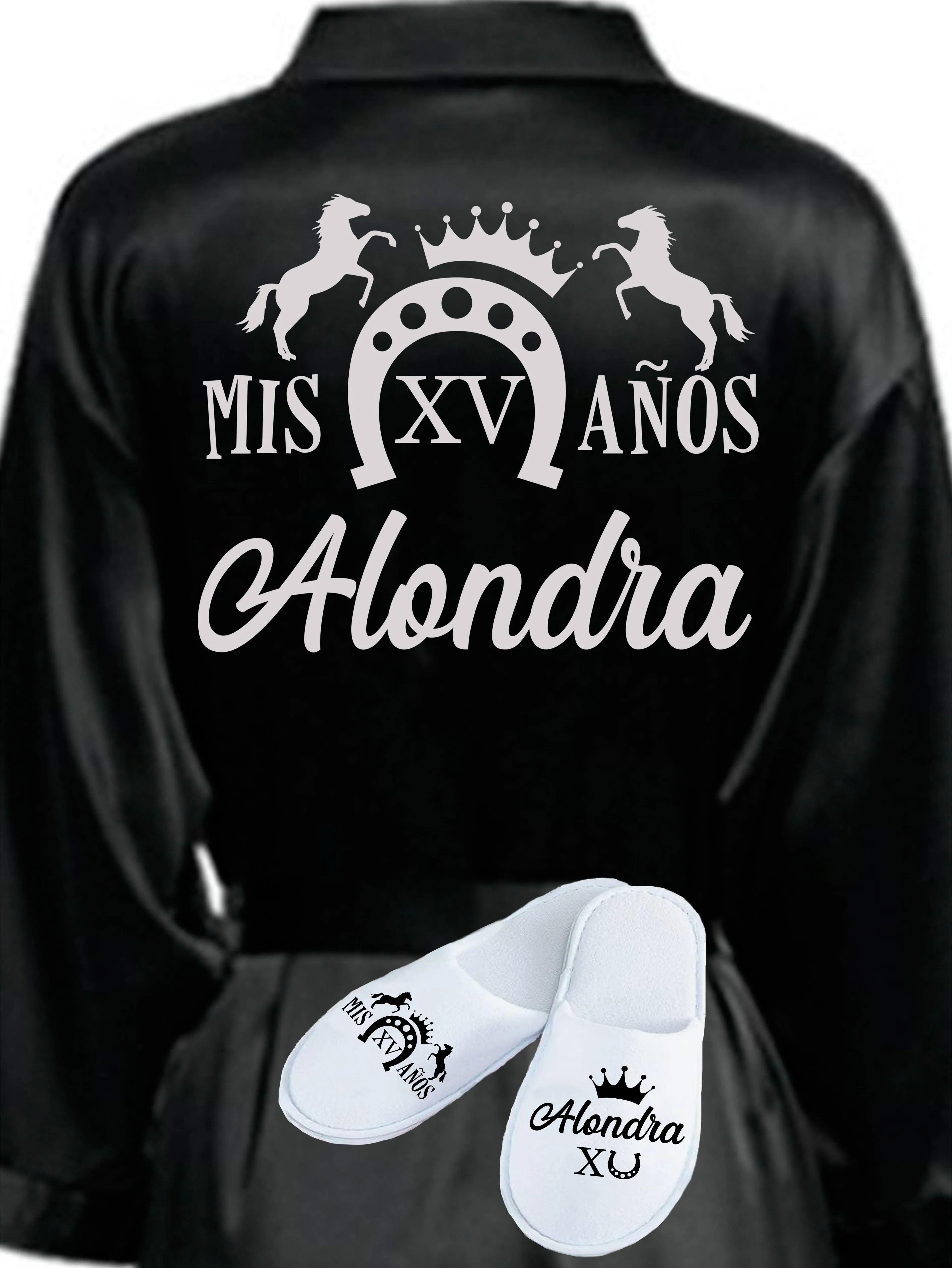 Quinceanera Black with Silver robe with slippers