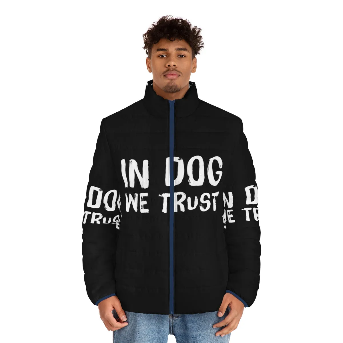 "In Dog We Trust" Puffer Jacket - Cozy Dog-Themed Outerwear