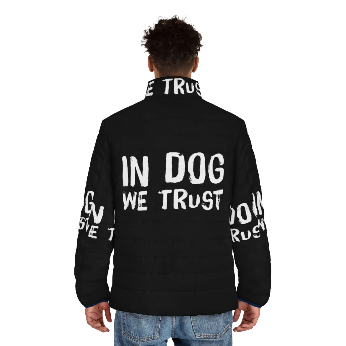 "In Dog We Trust" Puffer Jacket - Cozy Dog-Themed Outerwear