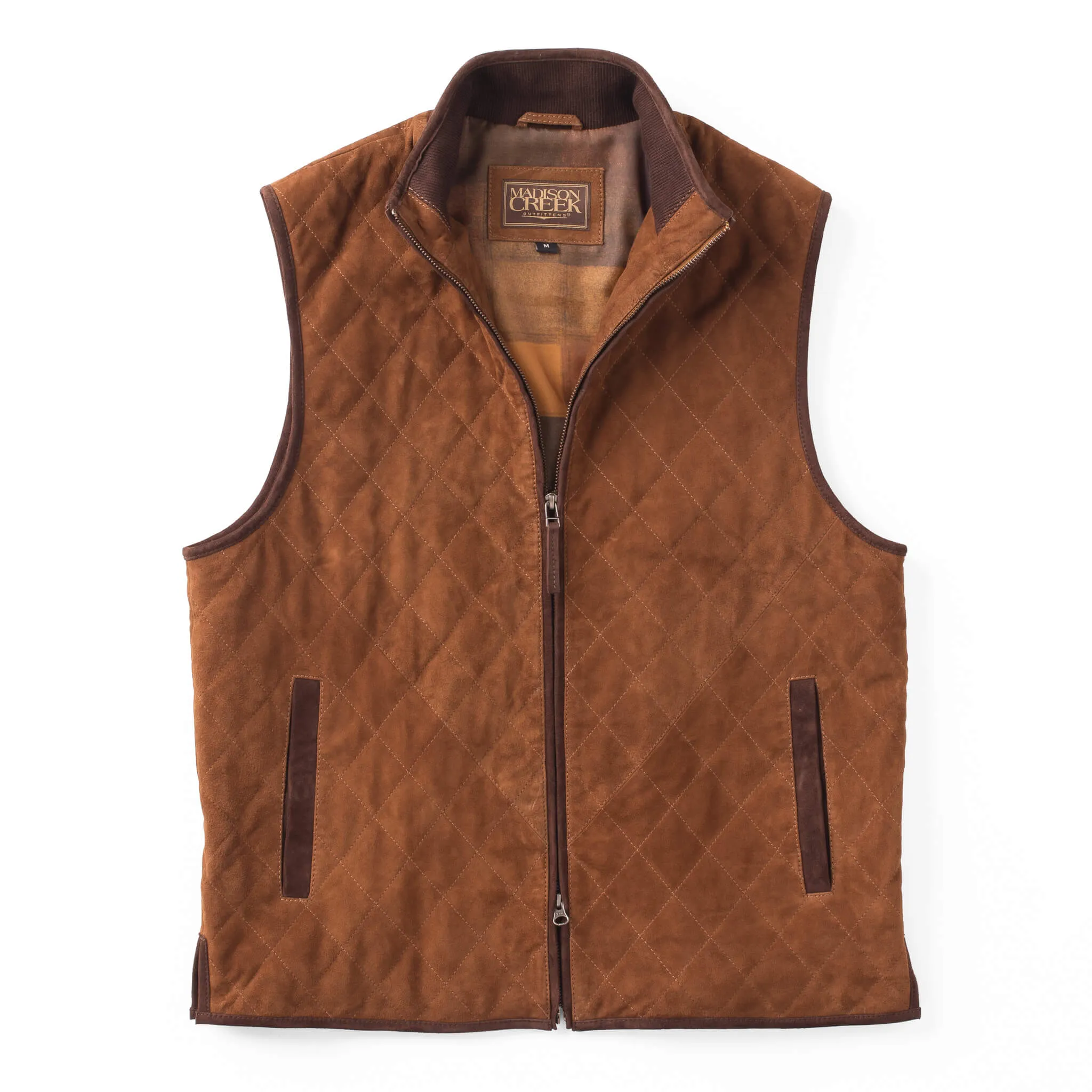 Ridgeland Diamond Quilted Lightweight Goat Suede Leather Vest- Whiskey