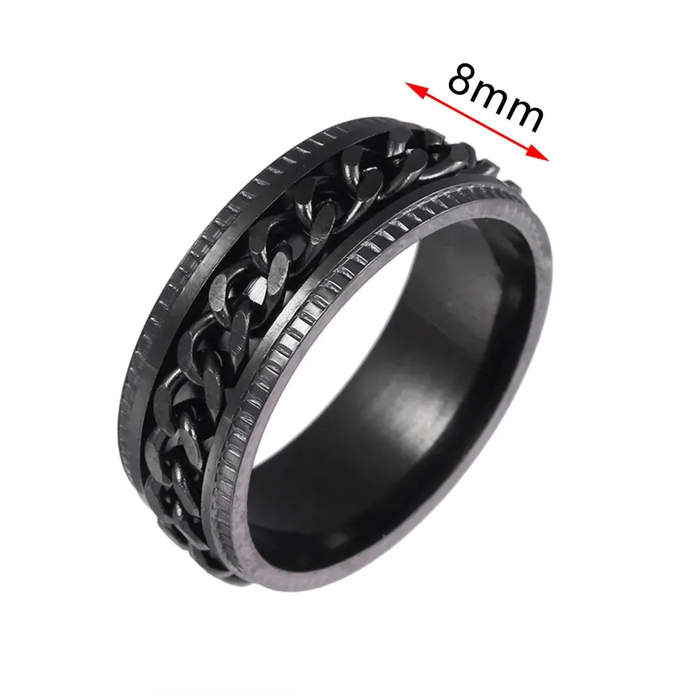 Rings for Men-Women Black Stainless Steel Rotate Ring