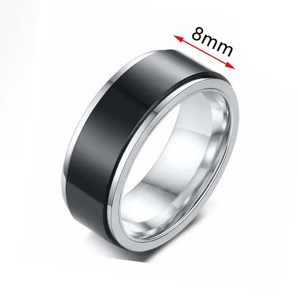 Rings for Men-Women Black Stainless Steel Rotate Ring