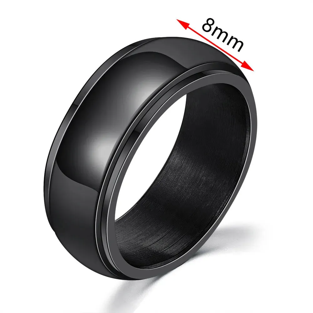 Rings for Men-Women Black Stainless Steel Rotate Ring