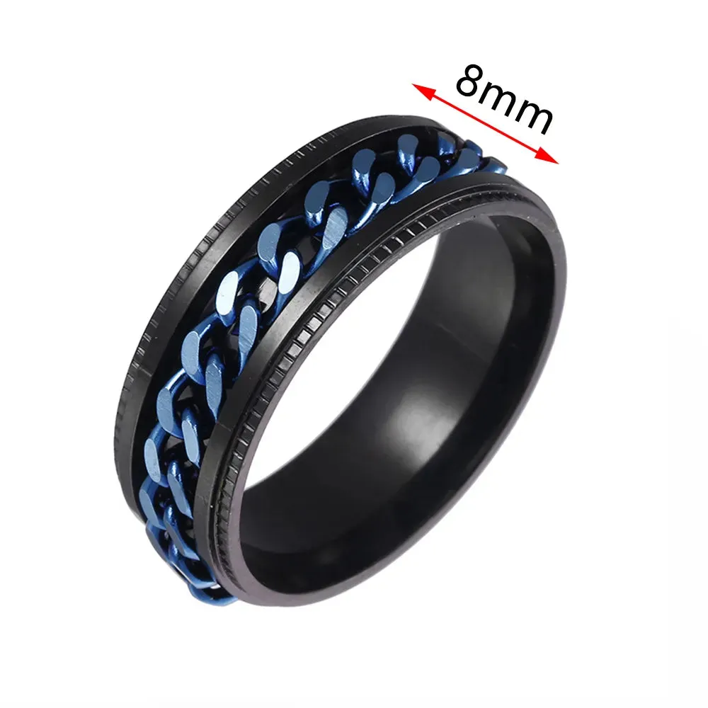 Rings for Men-Women Black Stainless Steel Rotate Ring