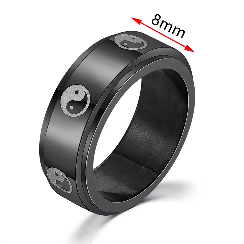 Rings for Men-Women Black Stainless Steel Rotate Ring