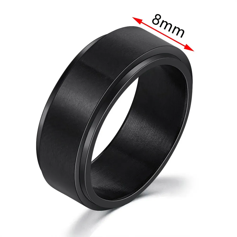 Rings for Men-Women Black Stainless Steel Rotate Ring