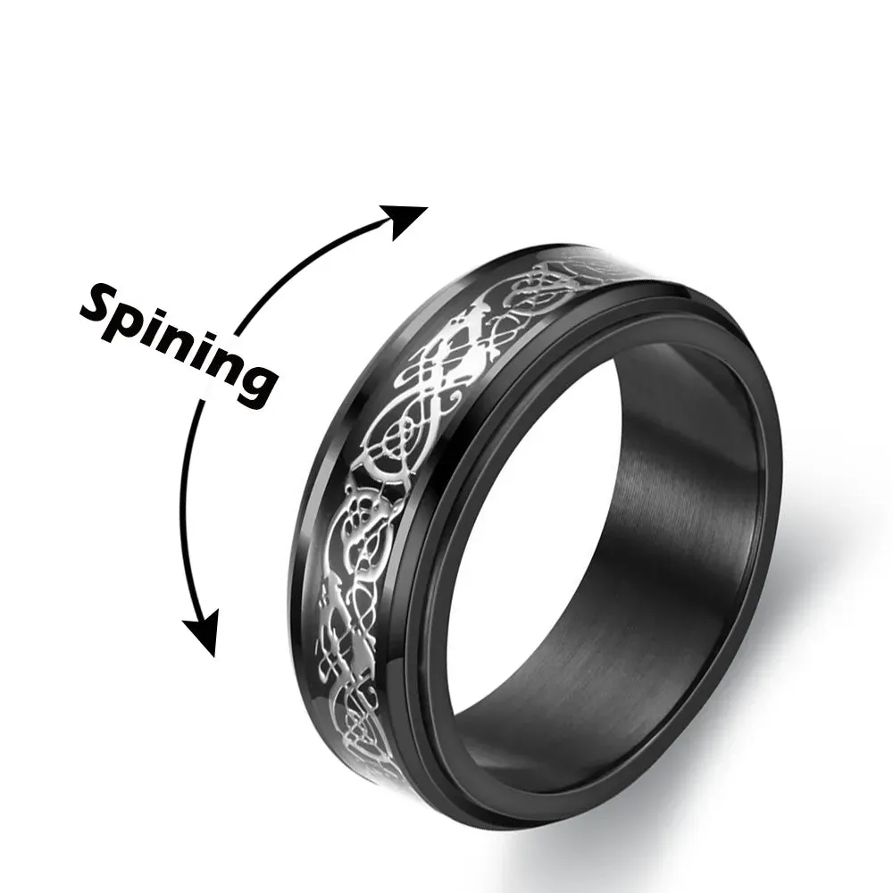 Rings for Men-Women Black Stainless Steel Rotate Ring