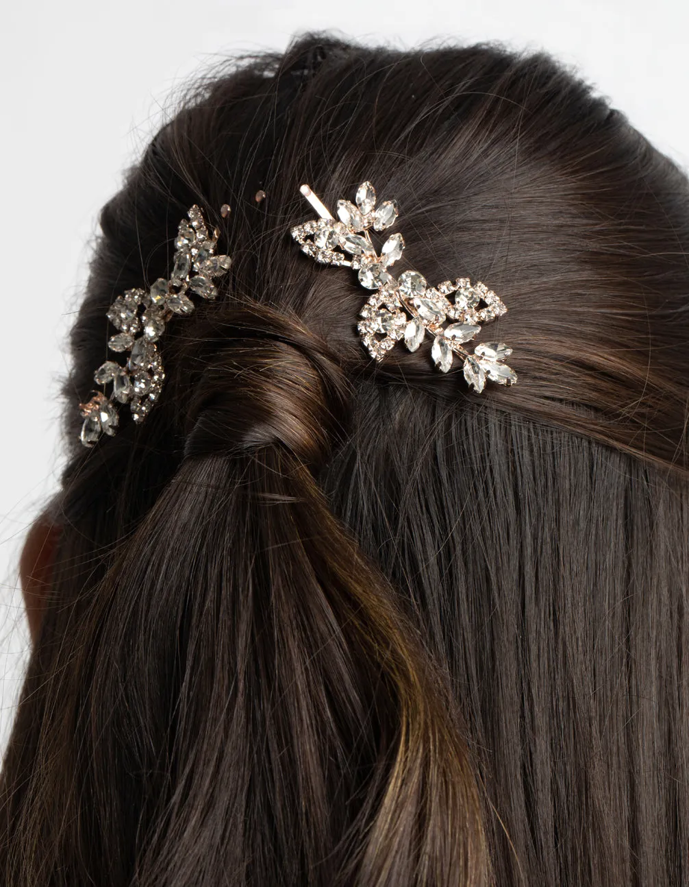 Rose Gold Diamante Navette Hair Slide Pack