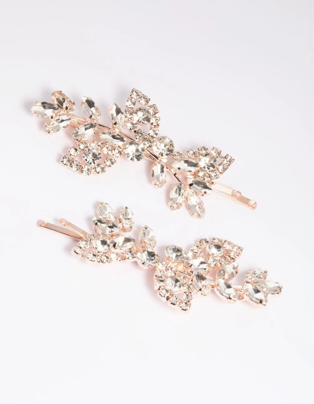 Rose Gold Diamante Navette Hair Slide Pack