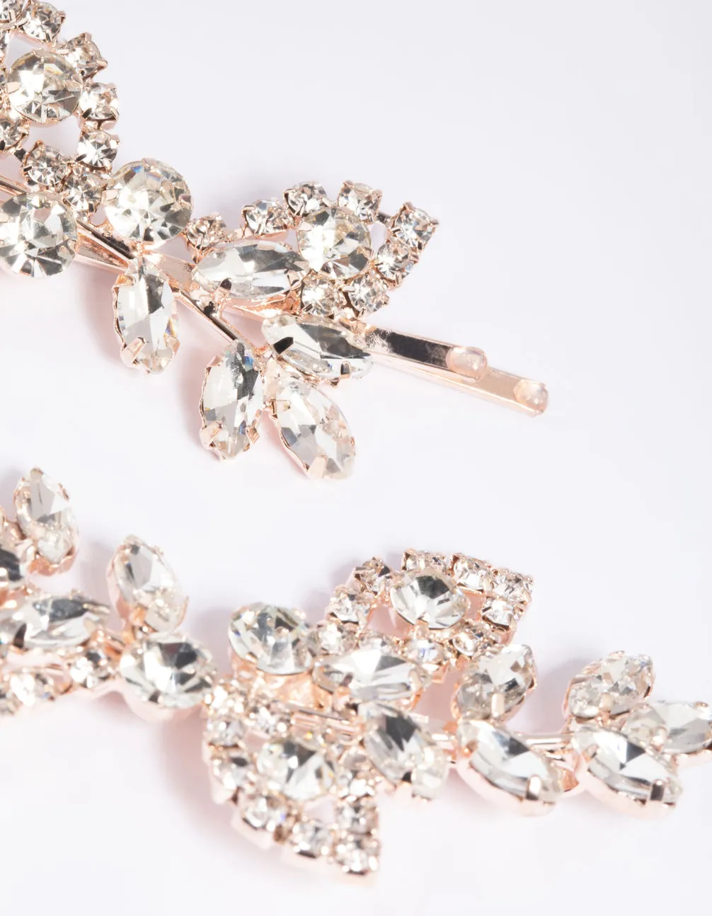 Rose Gold Diamante Navette Hair Slide Pack