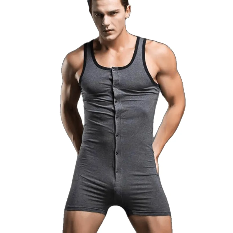 Sexy Comfortable Men's Solid Color Sleeveless Cotton Bodysuits