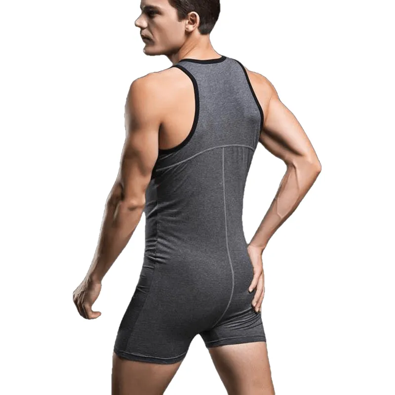 Sexy Comfortable Men's Solid Color Sleeveless Cotton Bodysuits