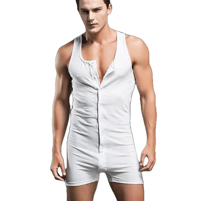 Sexy Comfortable Men's Solid Color Sleeveless Cotton Bodysuits