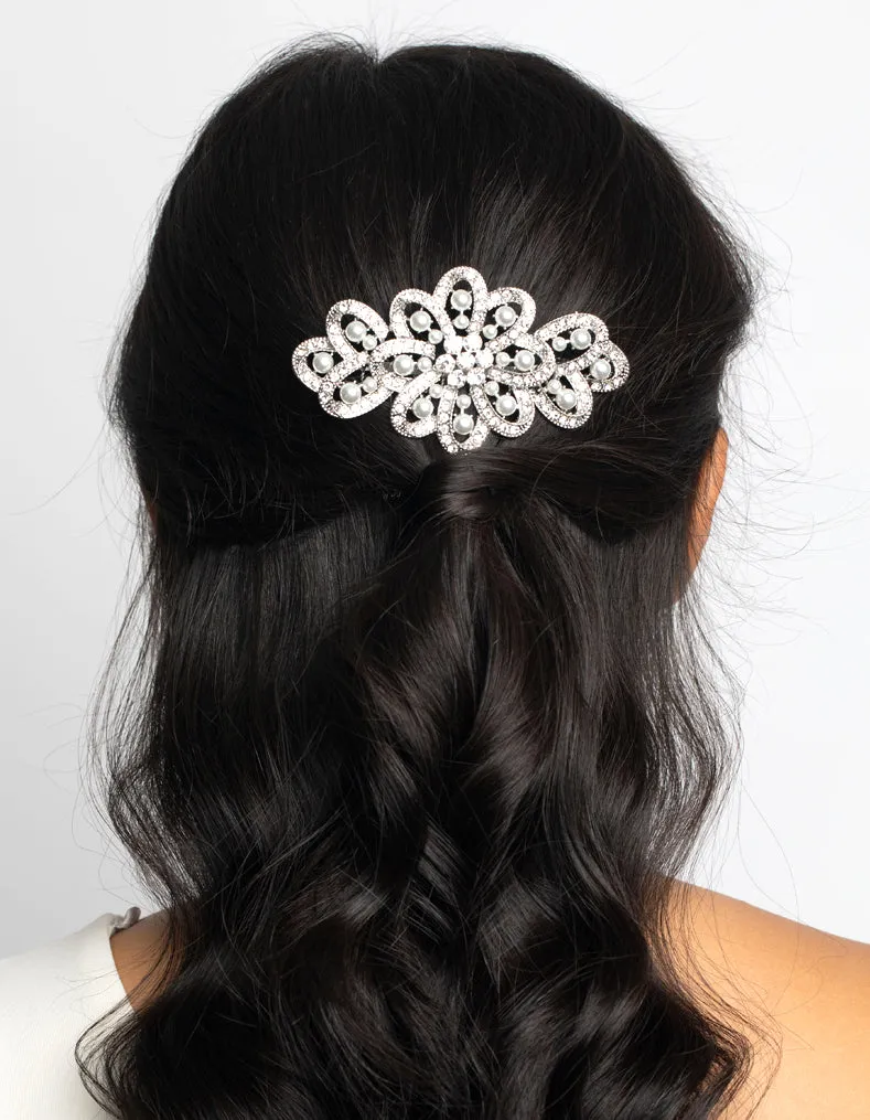 Silver Pearl & Diamante Comb