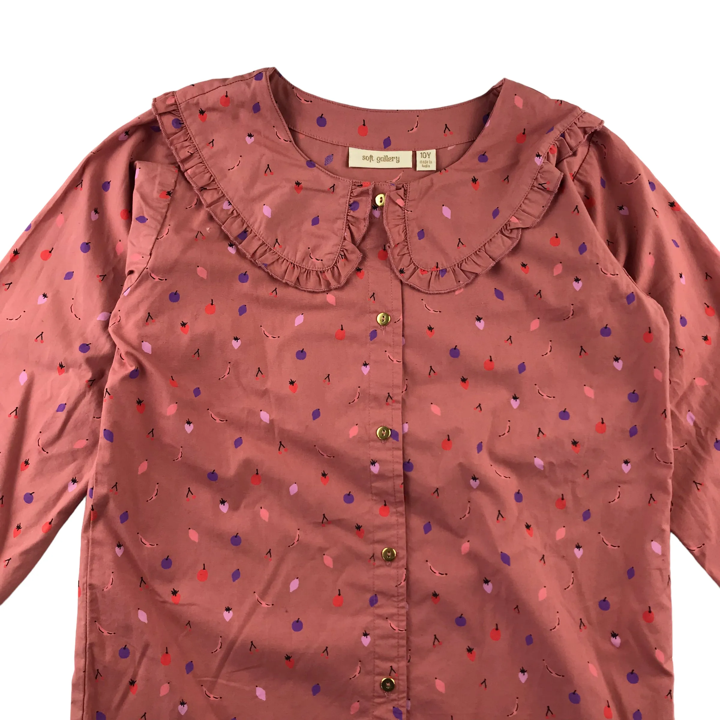 Soft Gallery blouse 9-10 years vintage red fruit prints long sleeve button up cotton