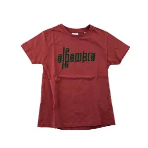 Stanley Stella t-shirt 7-8 years red La Alhambra print text short sleeve organic cotton