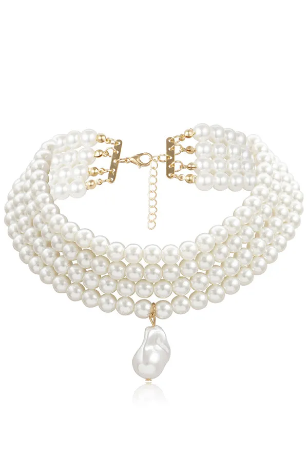 Stylish Geometric Pearl Beaded Multi-Layer Necklace