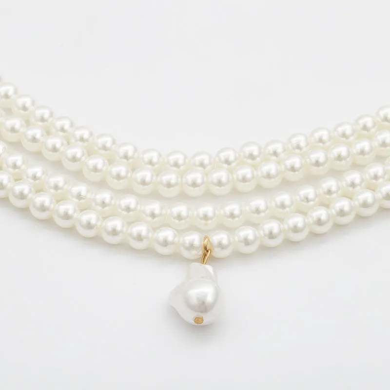 Stylish Geometric Pearl Beaded Multi-Layer Necklace